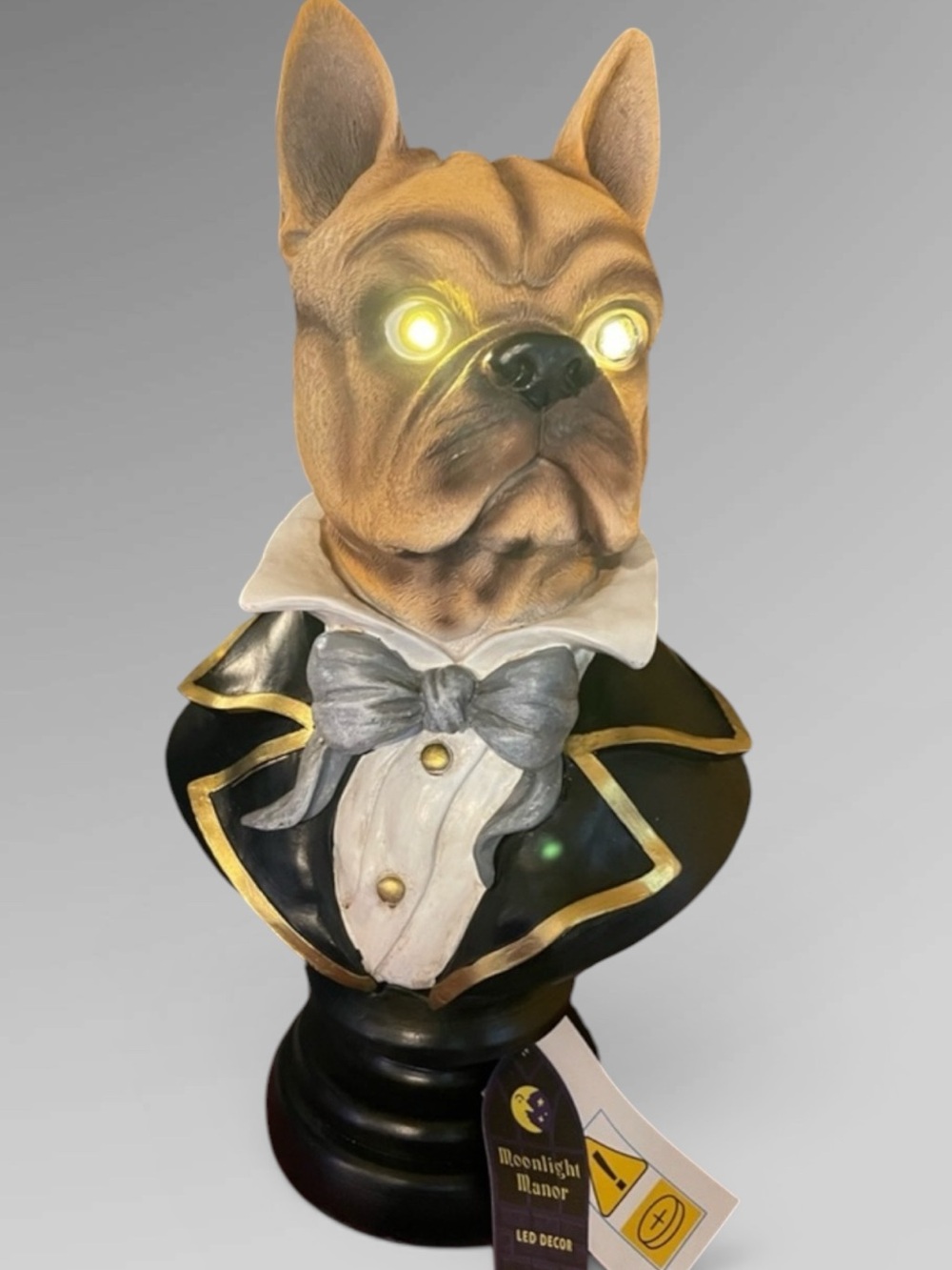 MOONLIGHT MANOR NWT Lighted French Bulldog Gothic Halloween Bust Tabletop Decor
